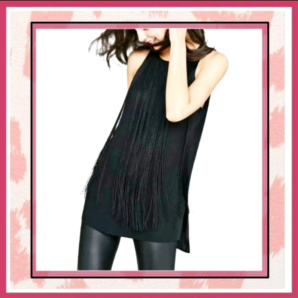 Black Tunic Tank w/ Fringe ☆ Size S
